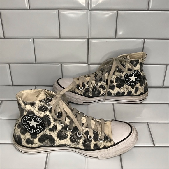 CONVERSE LEOPARD PRINT Size 7.5 High Top Sneakers; Preloved - Picture 6 of 9